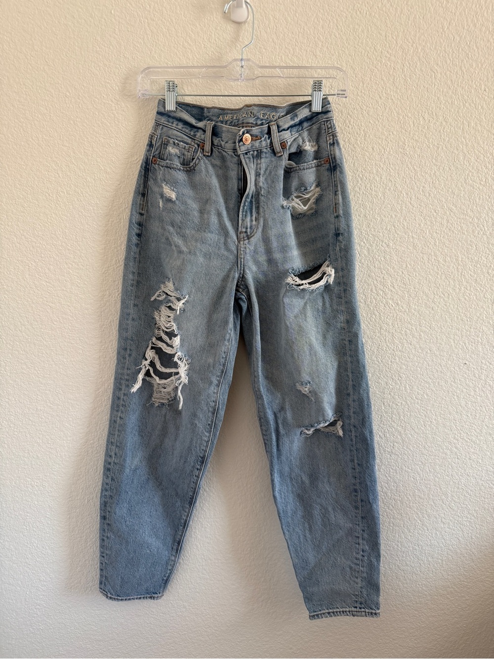 American Eagle Heavily Distressed Boyfriend Baggy Denim Jeans